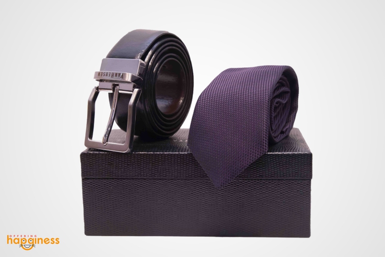 Van Heusen Purple Tie with Stylish Belt (Planet Fashion)