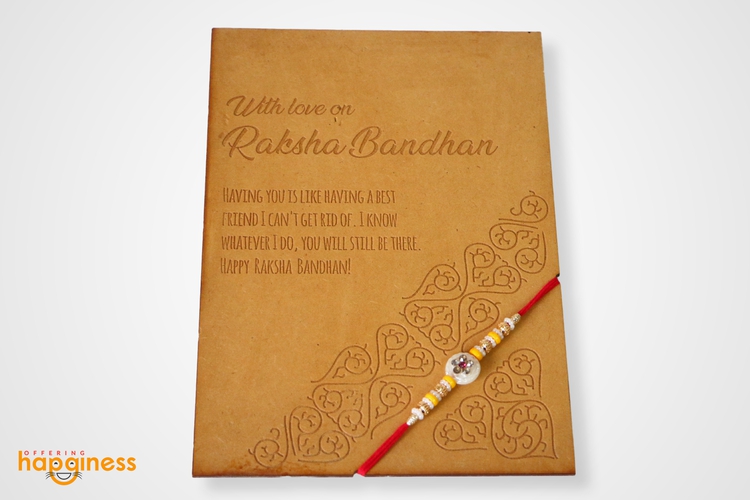 Floral Beads Rakhi  with Wooden Card