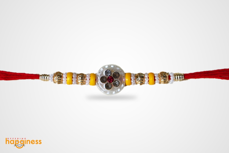 Floral Beads Rakhi  with Wooden Card