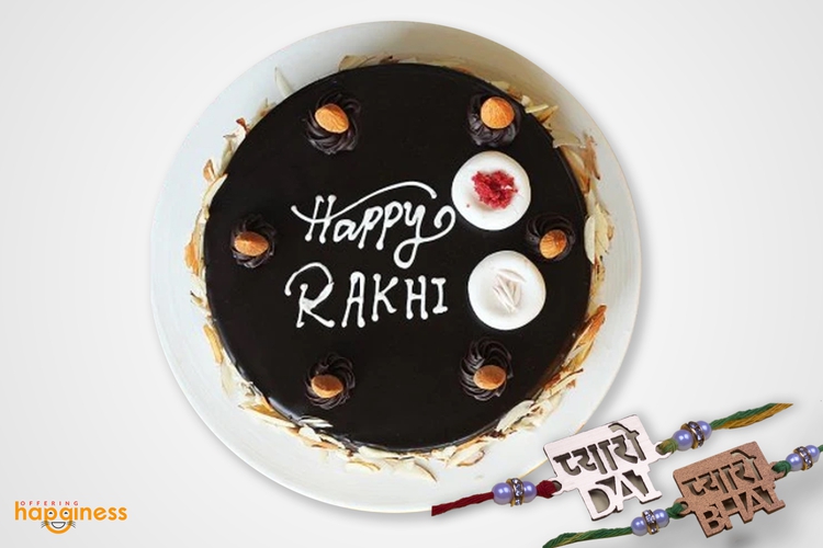 Set of 2 Customized Rakhi with Cake