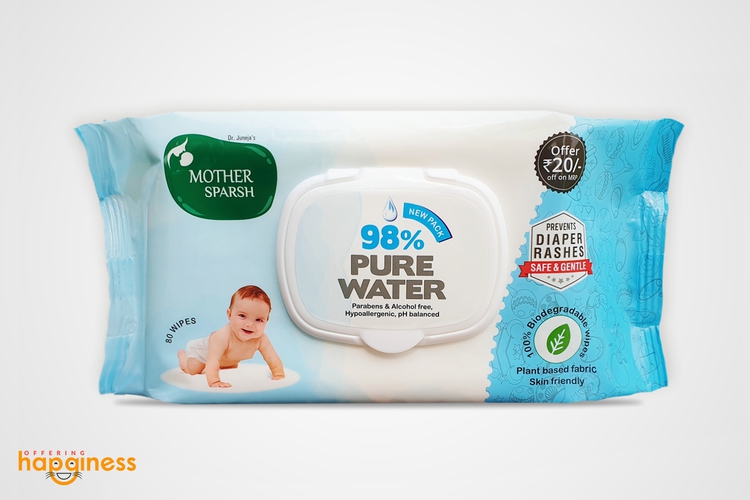 Mother Sparsh 98% Water Wipes (80 Scented Baby Wipes) - Plant Based Fabric