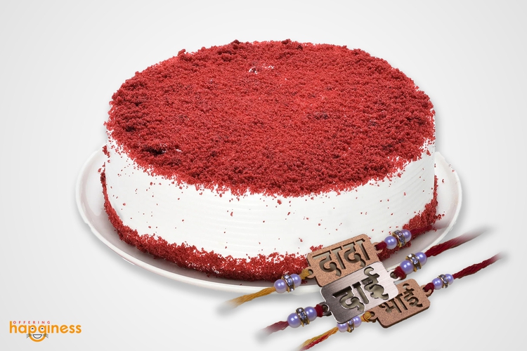 Red Velvet Cake with 3 Rakhi