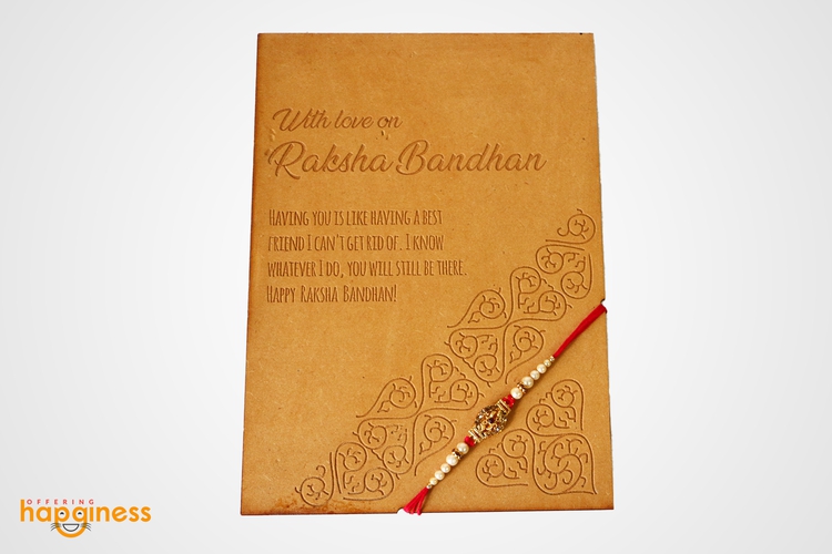Classy Golden Rakhi with Wooden Card