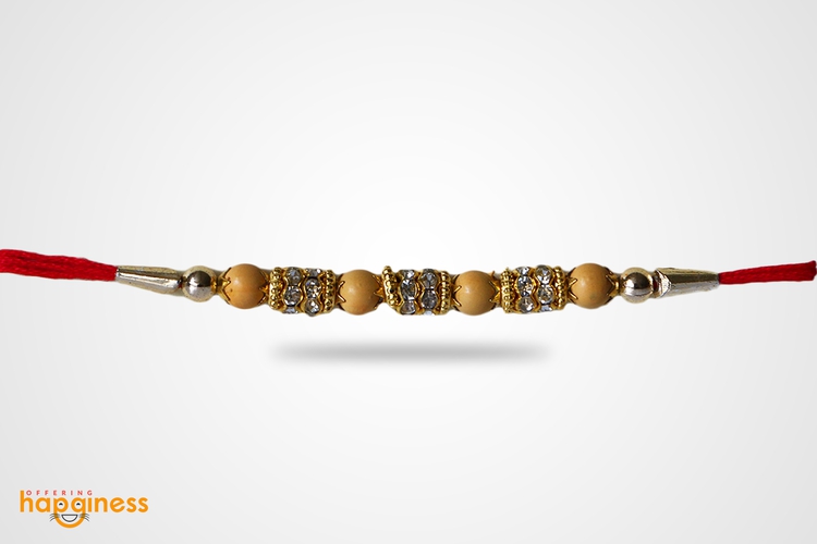 Golden Beads Rakhi with Wooden Card