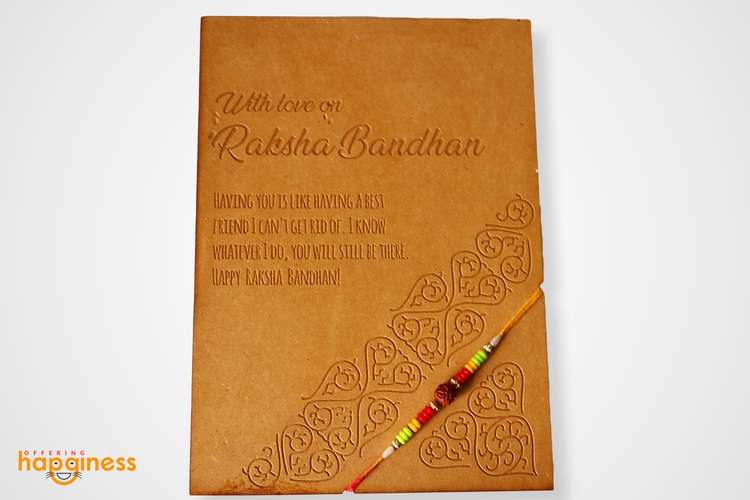 Rudraksha Colorful Beads Rakhi with Wooden Card