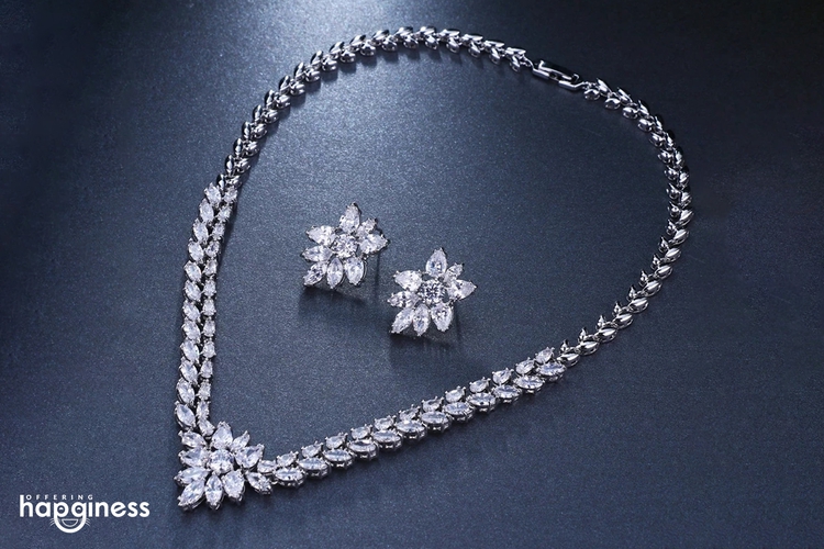 Platinum Plated CZ Luxury Jewelry Set
