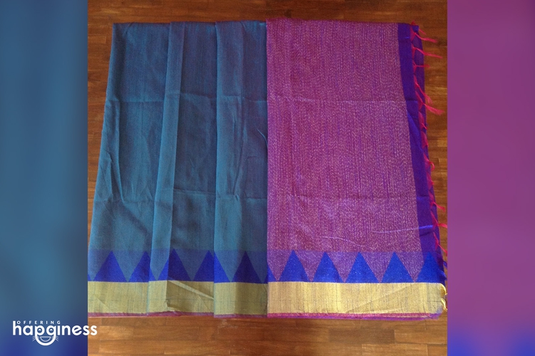 Royal Blue Triangles Saree ( Raw Silk)