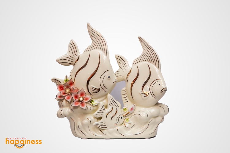 Double Fish White Statue