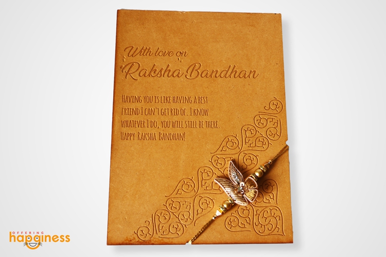 Golden Zardozi Rakhi with Wooden Card