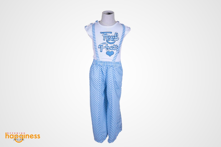 White Tshirt And Light Blue Stripes Quarter Bottoms