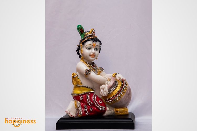Stone White Krishna Statue