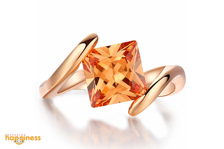 Princess Cut Orange Crystal Ring