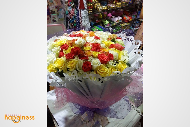 Mixed Rose Bouquet With Paper Wrapping