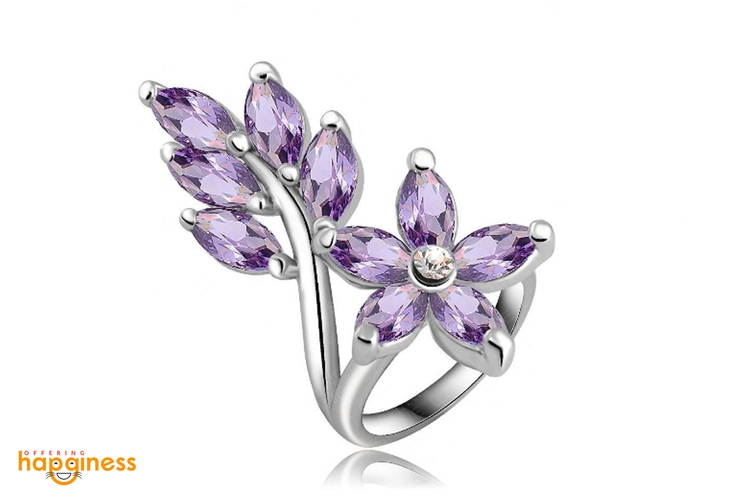 Cz Leaf Platinum Plated Ring