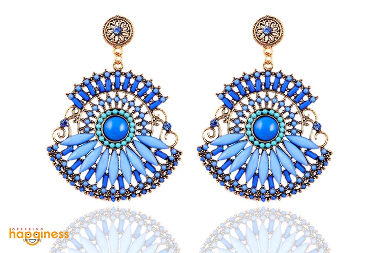 Bohemia Resin Vintage Blue Beaded Earrings