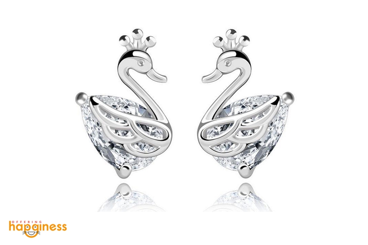 CZ Stud Swan Earrings