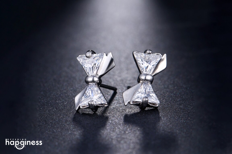Pretty Bowknot CZ Stud Earrings