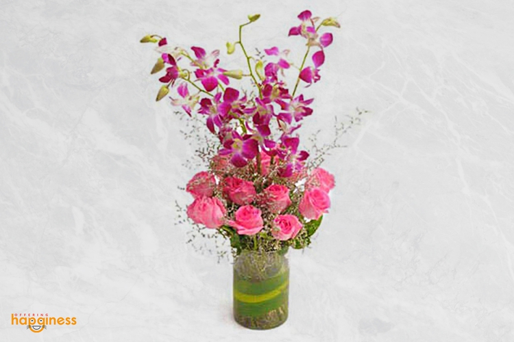 Pink Roses And Orchid Bunch