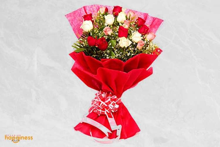 Red And White Roses Bunch