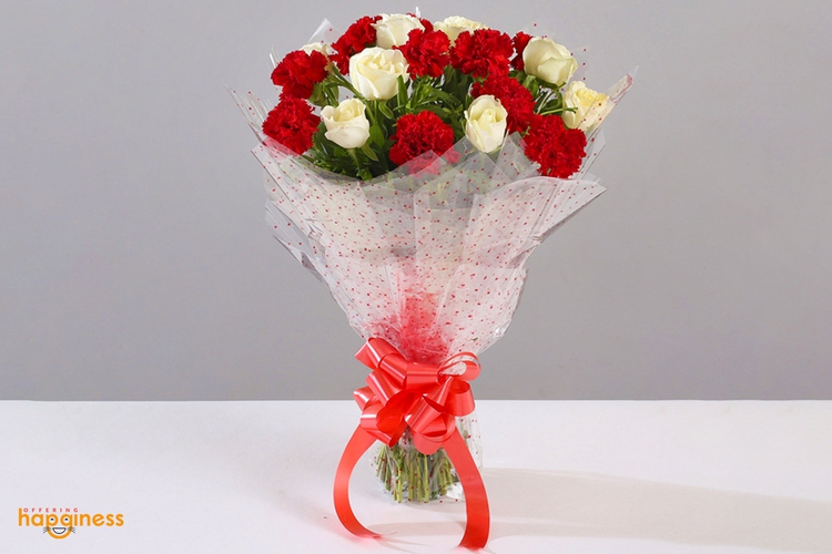 Celophane Carnation And Rose Bunch