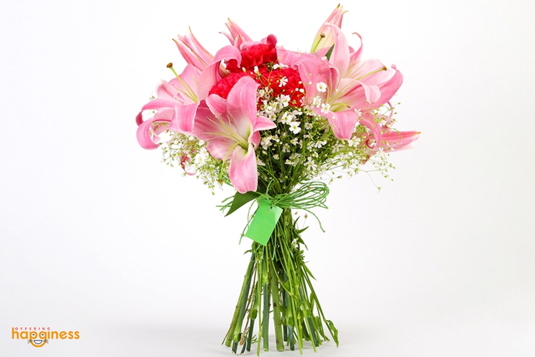 Pinky Lily And Carnation Bunch