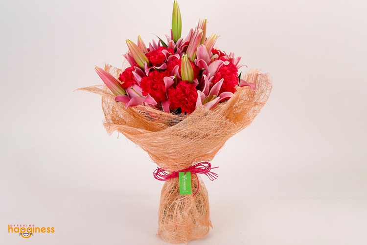 Classic Carnation And Lillies With Sexy Jute