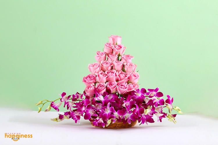 Tower Of Pink Lily And Orchid Bliss